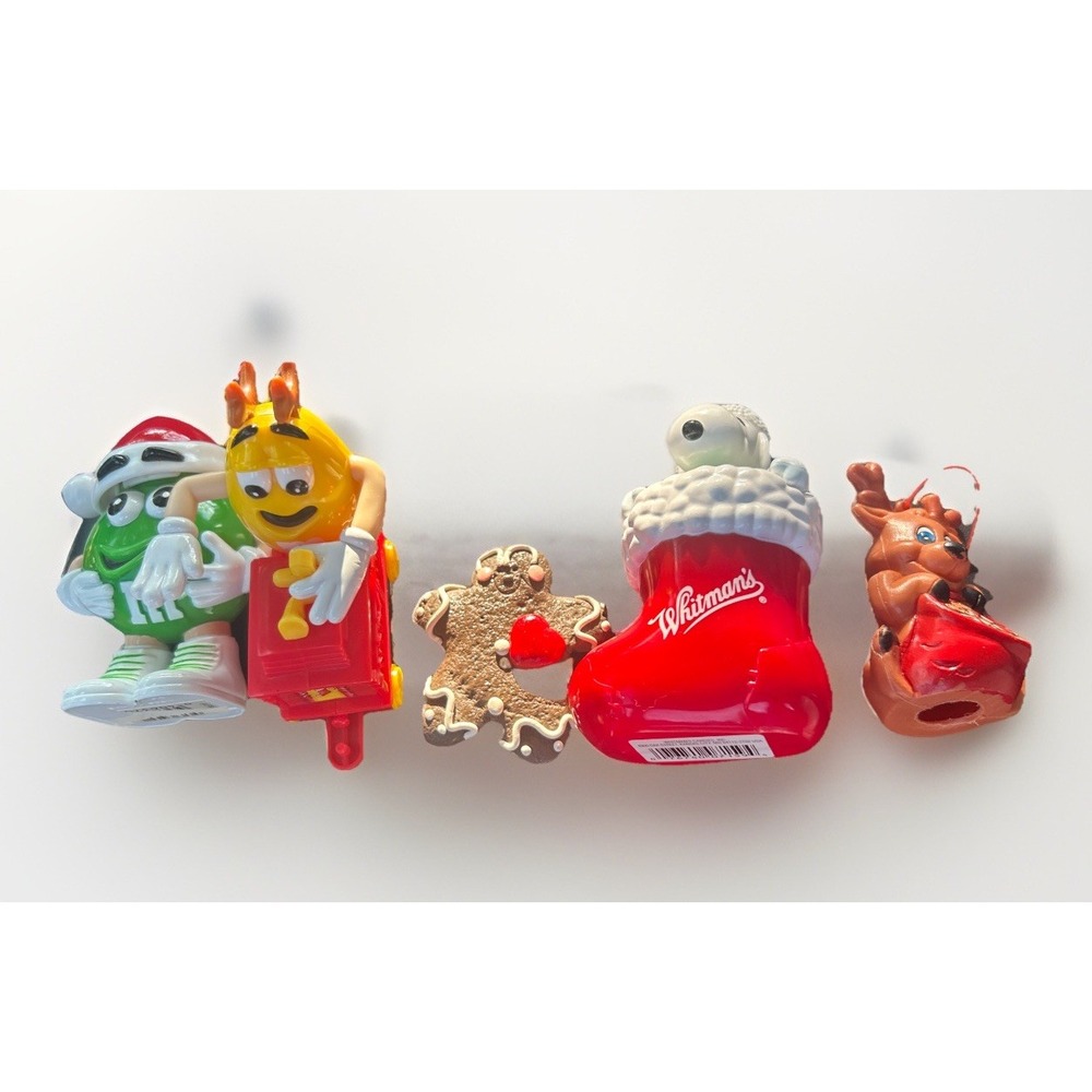 Vintage Christmas Holiday Lot M&M Train Reindeer Snoopy Ornament Candy Topper